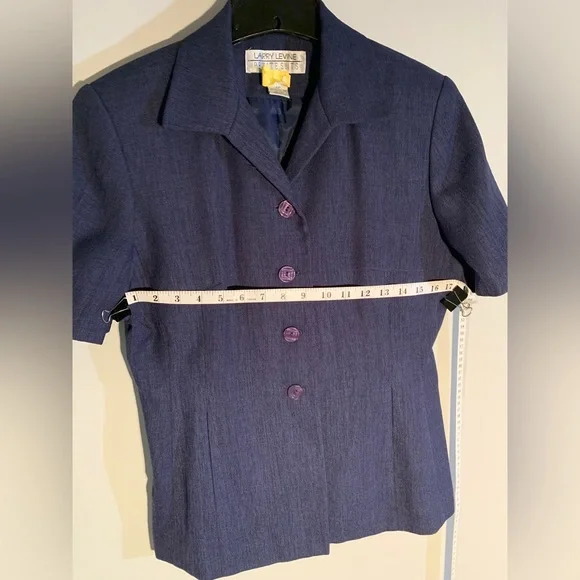 LARRY LEVINE PETITE BLUE TEXTURED SUIT - Picture 10 of 16